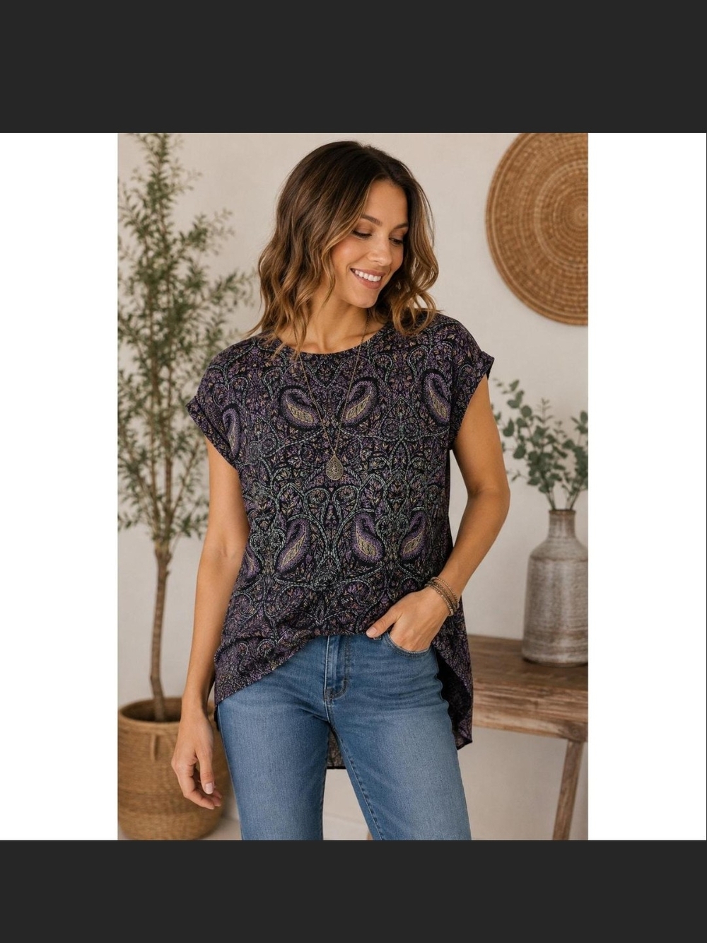 Lucky Brand Purple Paisley Short Sleeve Tee 1X